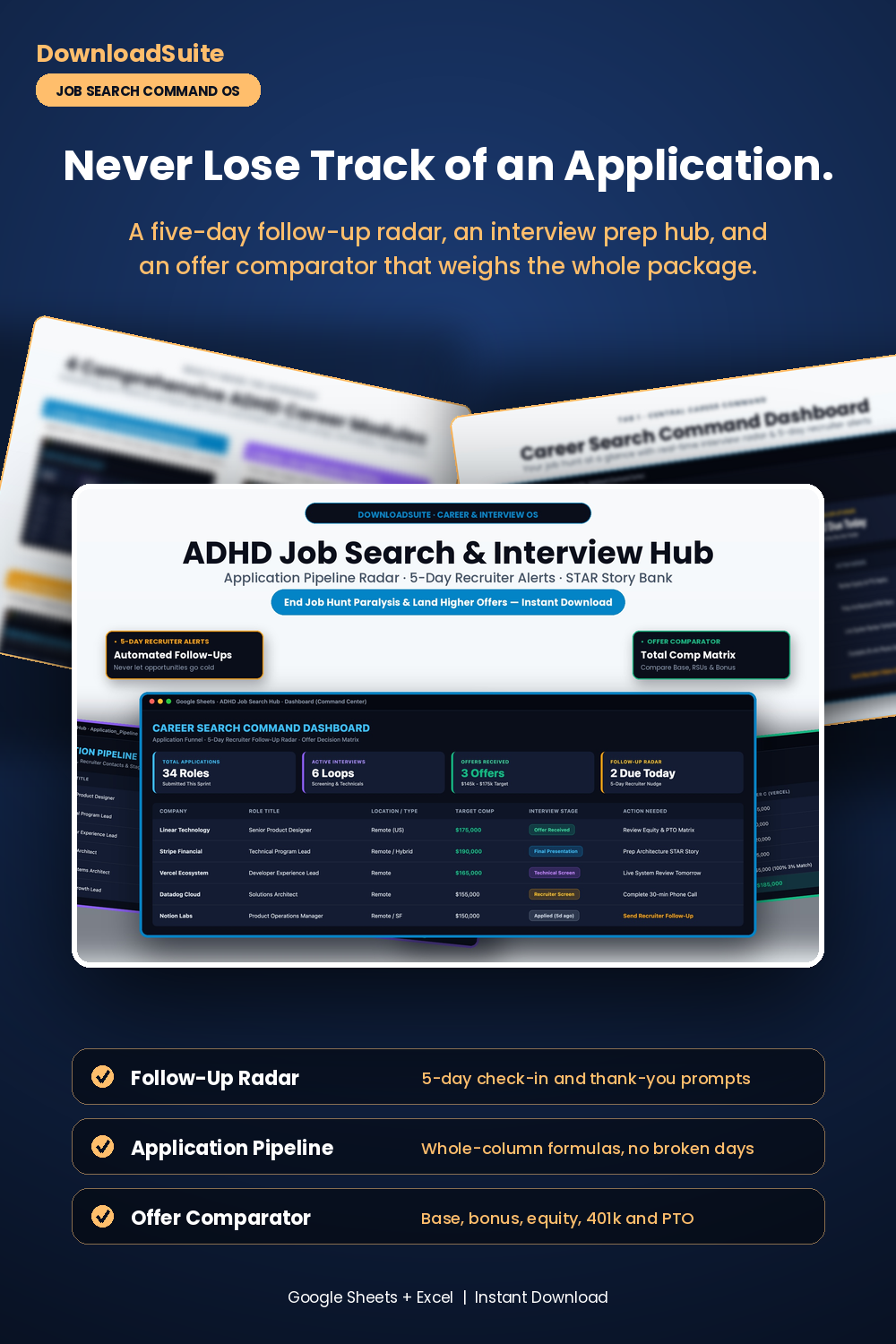 ADHD Job Search Tracker & Interview Hub (Google Sheets & Excel)
