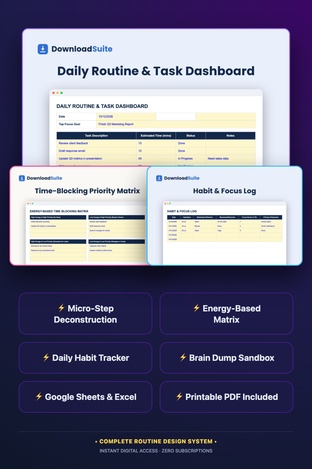 ADHD Daily Routine & Task Planner — Spreadsheet & Printable PDF
