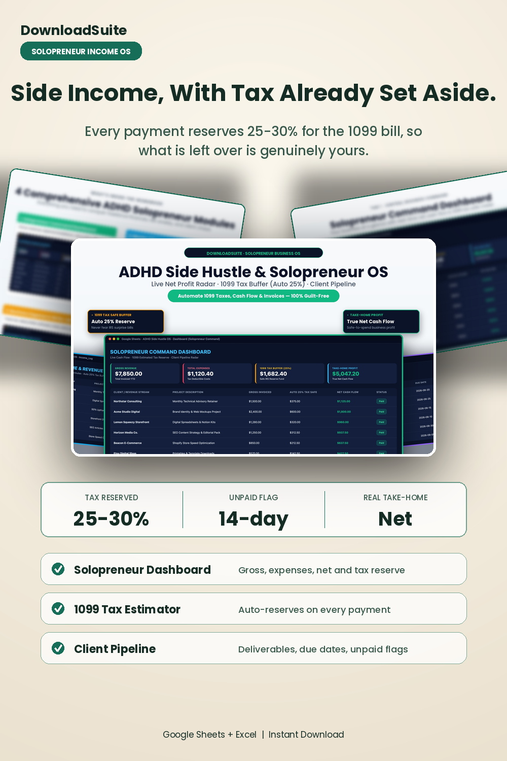 ADHD Side Hustle & Solopreneur OS (Google Sheets & Excel)
