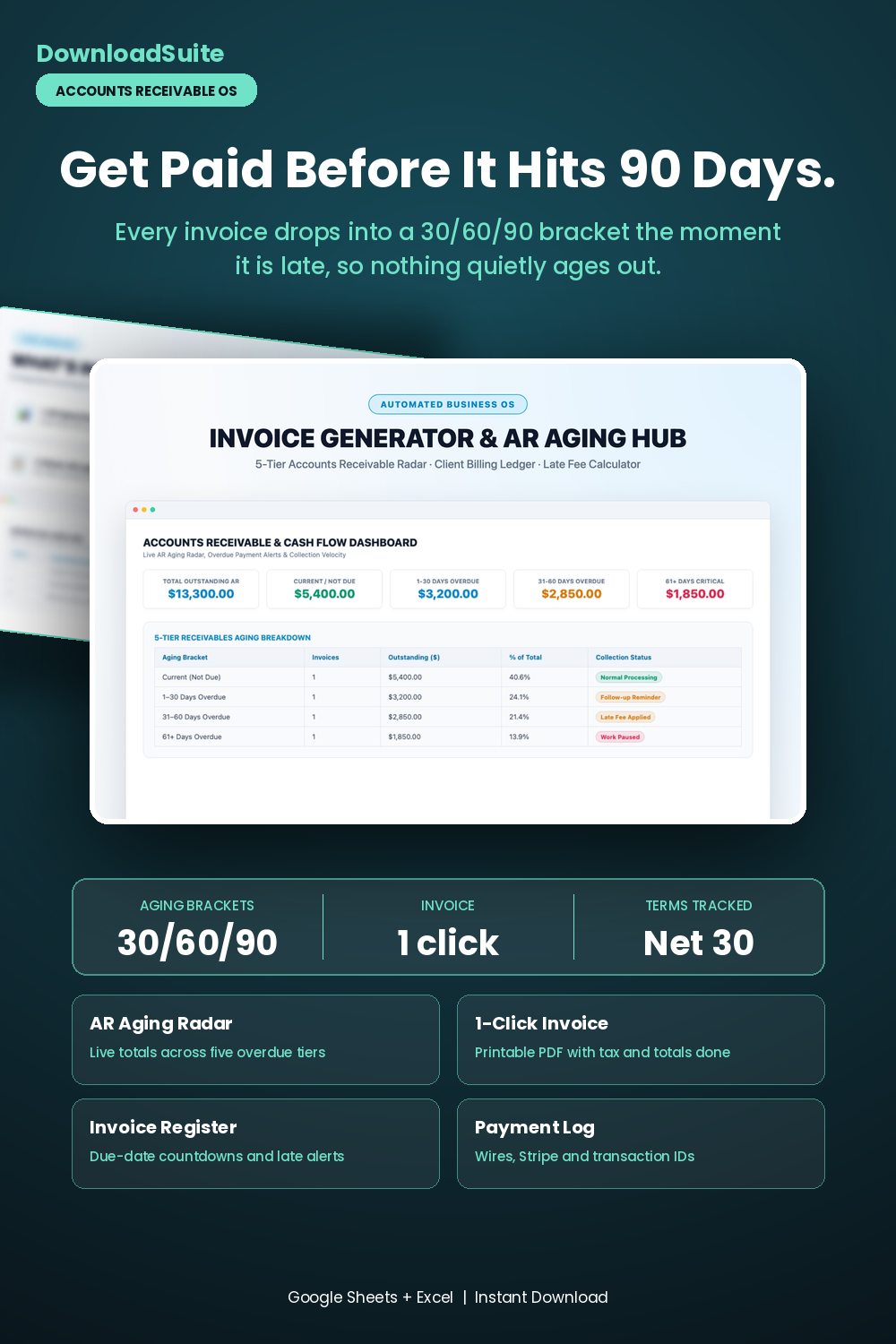 Automated Invoice Generator & AR Aging Spreadsheet (Google Sheets & Excel)