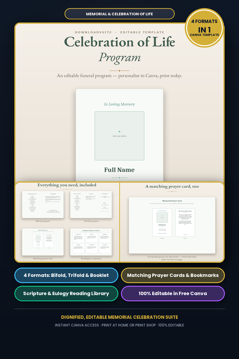 Celebration of Life Program & Memorial Template Kit (Canva + PDF)