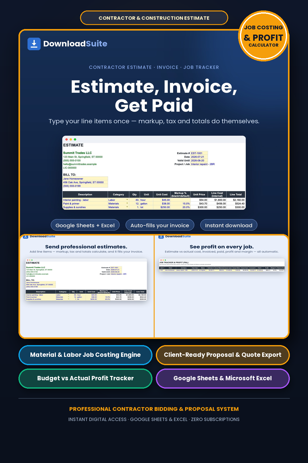 Construction Estimate & Contractor Proposal Template (Google Sheets & Excel)