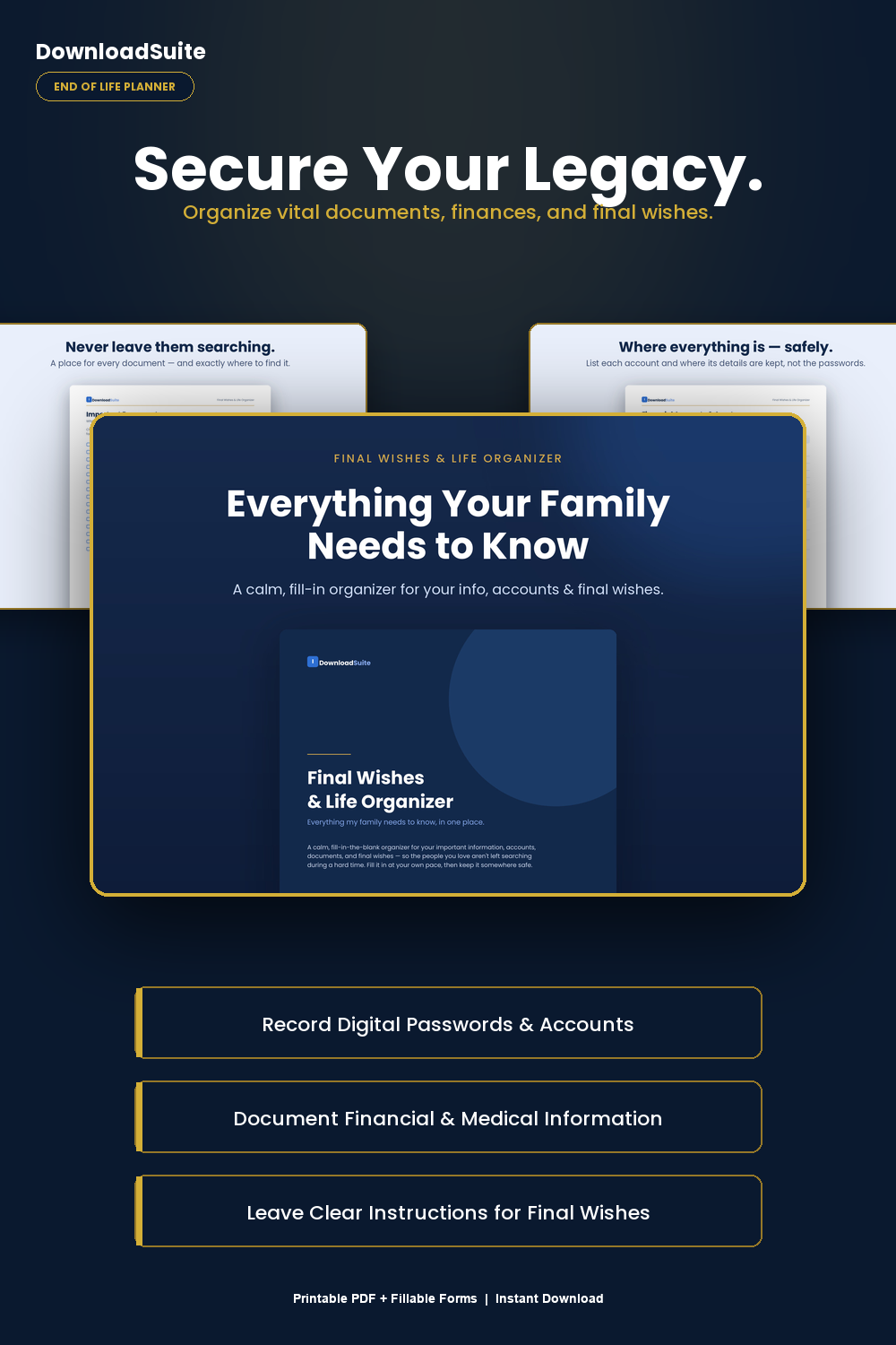 End-of-Life Planner & Final Wishes Organizer (40-Page Fillable PDF)