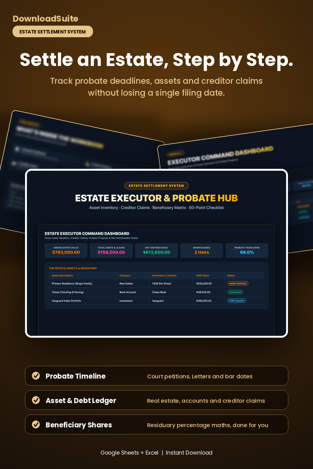 Estate Executor Spreadsheet (Google Sheets & Excel)