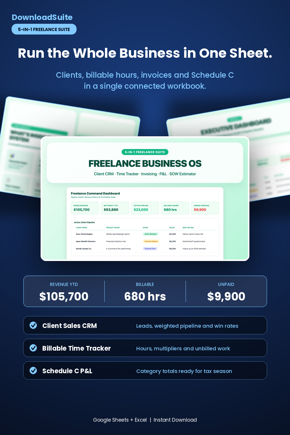 Freelance Business OS (5-in-1 Suite for Google Sheets & Excel)