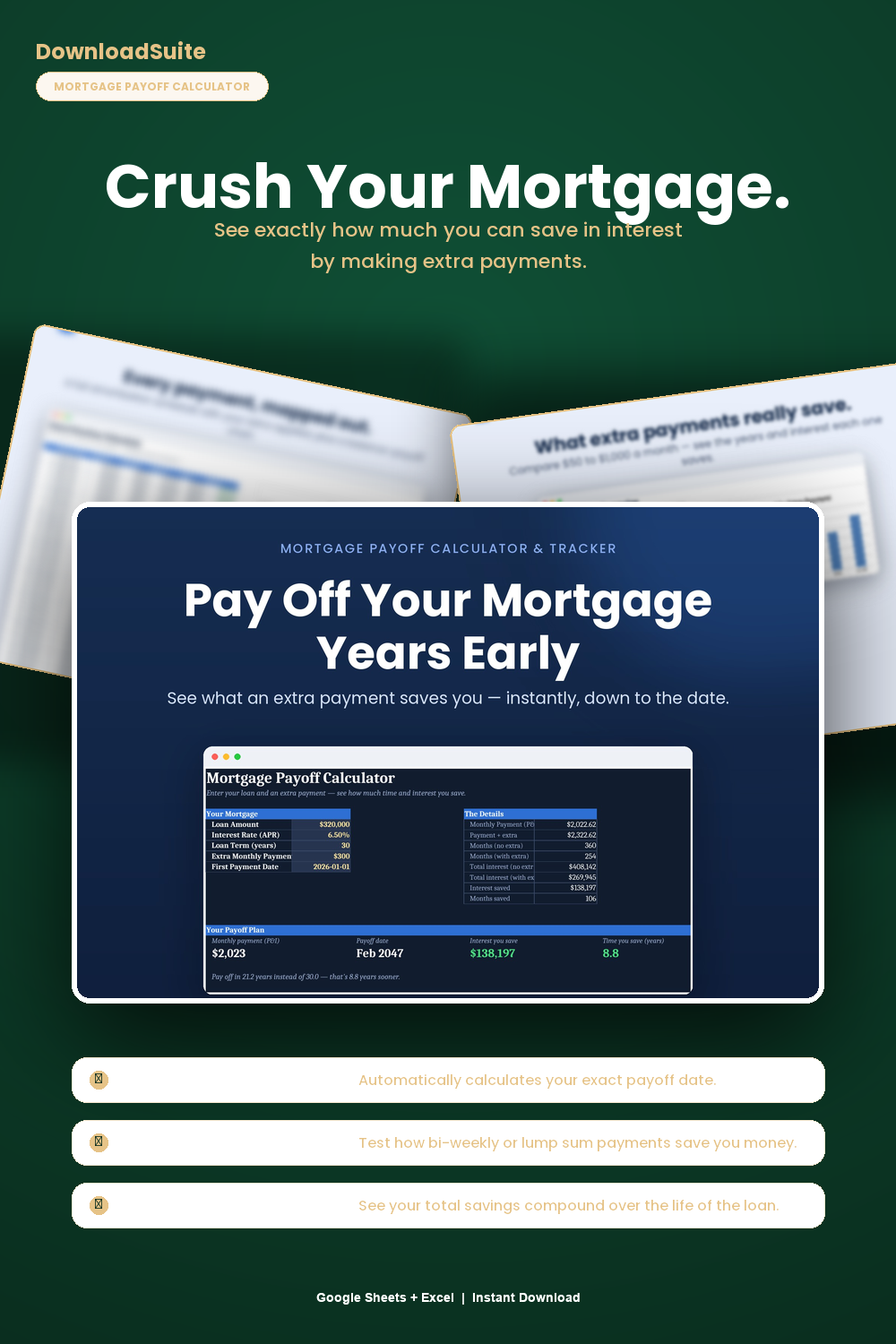 Mortgage Payoff & Extra Principal Calculator (Google Sheets & Excel)