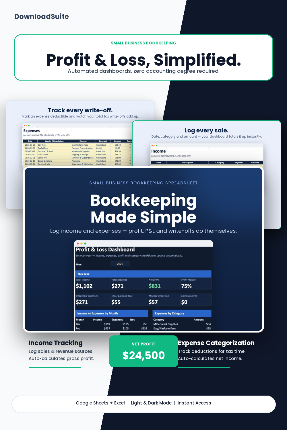 Small Business Bookkeeping Spreadsheet (Google Sheets & Excel)